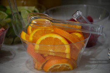 The bowl of freshly, sliced oranges 