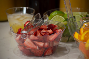 A bowl of freshly, diced strawberries