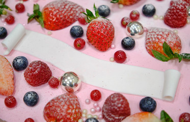 Fototapeta na wymiar Strawberry cake Happy birthday pink color