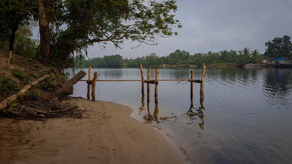 Pier in river at Chi Phat village Cardamon mountains Cambodia