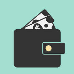 wallet and dollars illustration. Flat vector symbol for design