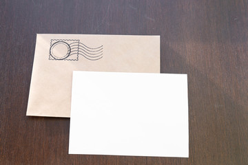 Postal envelope for letters. Paper envelopes with a white sheet labels