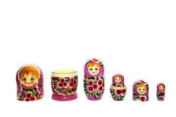 russian dolls isolated on white background
