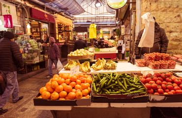 Vegetable Stall, Mahane Yehuda Market, Jerusalem, Israel, Middle East.