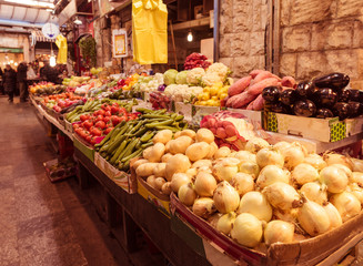 Vegetable Stall, Mahane Yehuda Market, Jerusalem, Israel, Middle East.