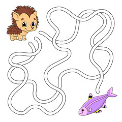 Funny maze. Game for kids. Puzzle for children. Cartoon style. Labyrinth conundrum. Color vector illustration. Find the right path. The development of logical and spatial thinking.
