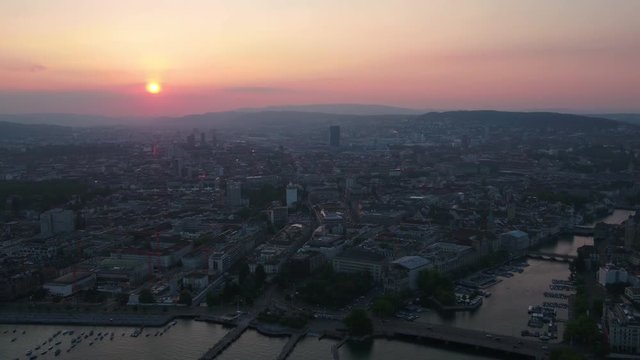 Aerial Switzerland Zurich June 2018 Sunset 30mm 4K Inspire 2 Prores  Aerial video of downtown Zurich in Switzerland during a beautiful sunset.