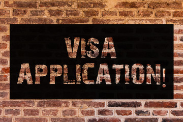 Fototapeta na wymiar Text sign showing Visa Application. Conceptual photo sheet to provide your basic information Brick Wall art like Graffiti motivational call written on the wall