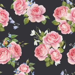 Watercolor rose vector pattern