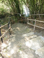Close up shot of the cemented stairs leading to the Yokoi Cave which the last Japanese soldier...
