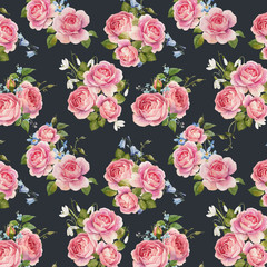 Watercolor rose vector pattern