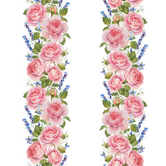Watercolor rose vector pattern