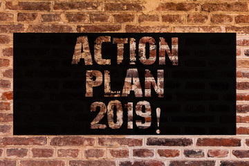 Text sign showing Action Plan 2019. Conceptual photo to do list in new year New year resolution...