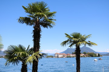 Naklejka na ściany i meble Holidays at Lake Maggiore view to the Borromean Islands, Piedmont Italy