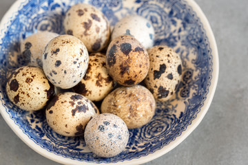 Fototapeta premium Fresh organic quail eggs, a delicacy in many parts of the world.
