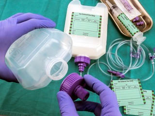 Team of enteral nutrition prepared in hospital, palliative care, conceptual image, horizontal composition