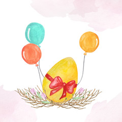 watercolor easter egg with ballons