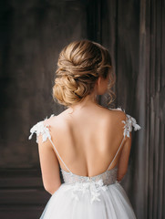 gorgeous professional hairstyle for blond long hair, advertising announcement of beauty salon for...