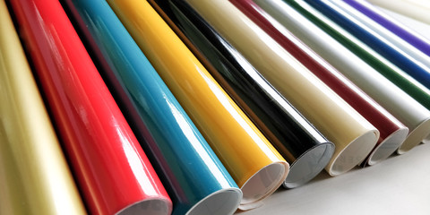 Group of vinyl sticker rolls