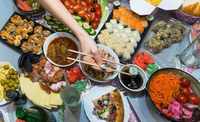 Beautifully served table with different restaurant dishes