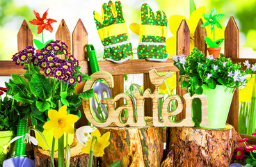 bei der Gartenarbeit Zaun Blumen Frühblüher Garten