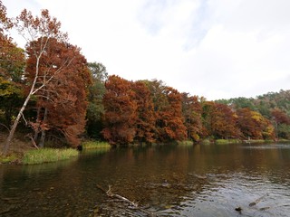 Mountain Fork River at Beavers Bend State Park, Oklahoma in autumn.