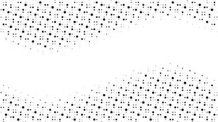 Halftone gradient pattern. Abstract halftone dots background. Monochrome dots pattern. Pop Art, Comic small dots. Wavy twisted strip. Banner with space. Design for presentation, report, flyer, card