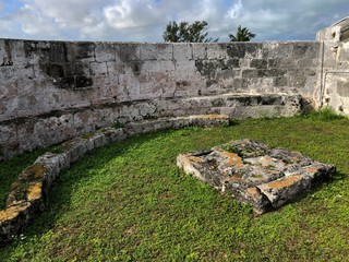 Stone wall structure inside the Fort Charlotte, an 18th century fort in Nassau, Bahamas