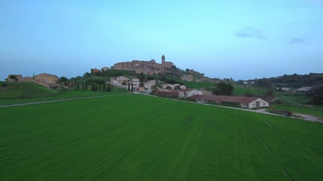 Green fields in Aguilo. village of Barcelona. Spain. 4k Drone Video
