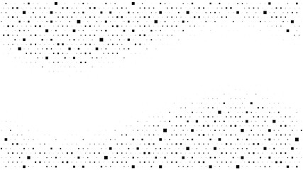 Halftone gradient pattern. Abstract halftone square dots background. Monochrome dots pattern. Pop Art, Comic small dots. Wavy twisted strip. Banner with space. Design for presentation, flyer, card