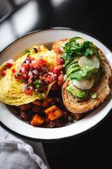 Eggs and Chorizo Hash with Avocado Toast