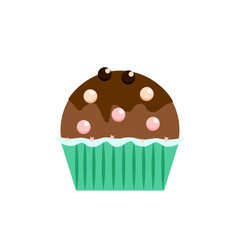 Yummy cake, muffin isolated on white background. Colorful sweet homemade bakery with cherry, chocolate. Tasty cupcake. Party, celebration concept. Vector flat design