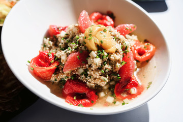 Food snack tray holiday buffet table served by different canape, sandwiches, snacks, nuts, peanuts ready for eating in restaurant