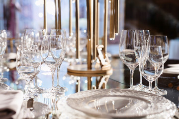 Valentines day or wedding meal background. Romantic holiday table setting. Restaurant concept. Flat lay