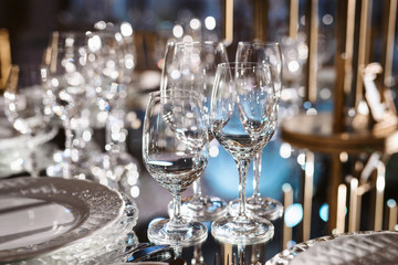 Valentines day or wedding meal background. Romantic holiday table setting. Restaurant concept. Flat lay