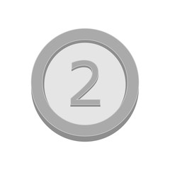 Silver medal for second, 2nd place. Trophy, winner award isolated on white background. Shiny badge, glossy prize, reward. Sport achievement, victory concept. Vector illustration. Flat  icon