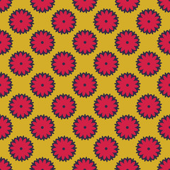 Flower seamless pattern. Polka dot background. Vector illustration.