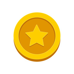 Gold coin with star isolated on background. Lucky sign. Vector flat illustration