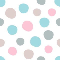 Fototapeta na wymiar Geometrical background with uneven circles. Abstract round seamless pattern. Hand drawn colorful dots pattern on white background. Vector illustration.