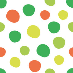 Geometrical background with uneven circles. Abstract round seamless pattern. Hand drawn colorful dots pattern on white background. Vector illustration.