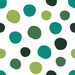 Geometrical background with uneven circles. Abstract round seamless pattern. Hand drawn colorful dots pattern on white background. Vector illustration.