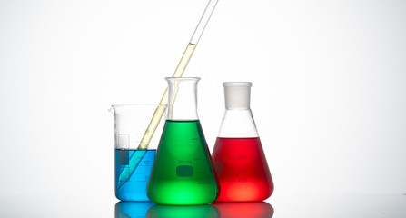 Chemical science glass on white background