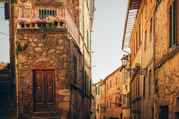 Picturesque view of small old street, imahe taken in Tuscany, Italy