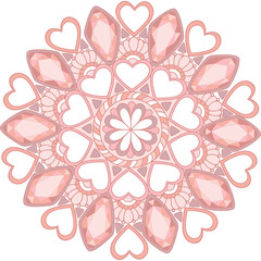 valentines hearts sweet gems  mandala decoration for web design, festivals,posters,printing,holidays,coffee shops menu,donuts packaging