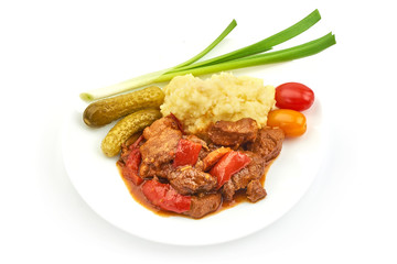 Goulash traditional homemade European beef meat stew soup, Hungarian bograch, close-up, isolated on...