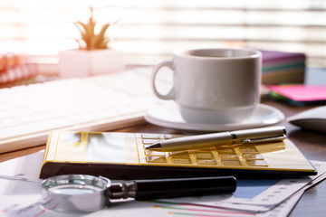 Accounting. Items for doing business in the office in the composition.