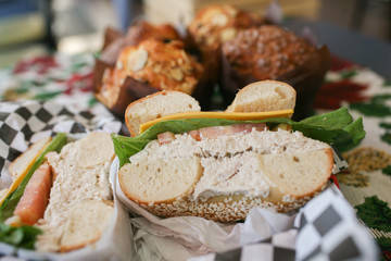 tuna sandwich bagel and muffins 