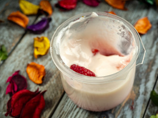 Yogurt with strawberries and blueberries