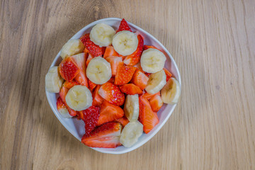 Fruit salad from strawberries and banana