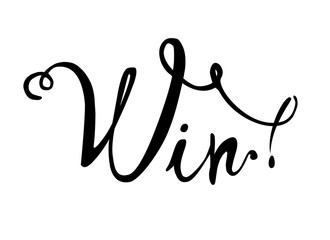 Win. Calligraphic hand written inscription black on white